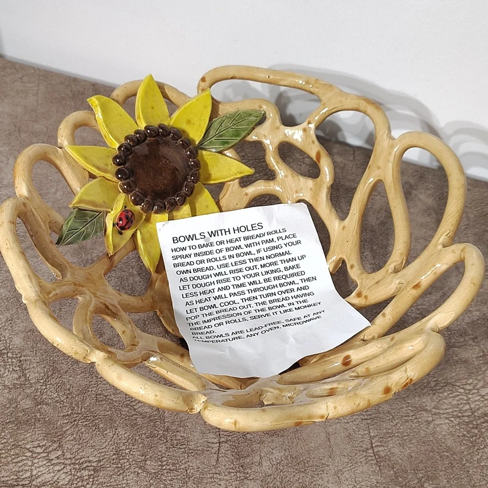 Sunflower Bread Baking Bowl Artesian Bowls with Holes NEW